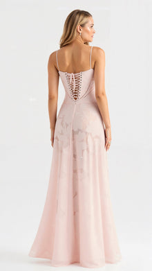 Naya Long Dress Woman – Dress with Thin Straps with Floral Embroidery and Adjustable Lace-up Back