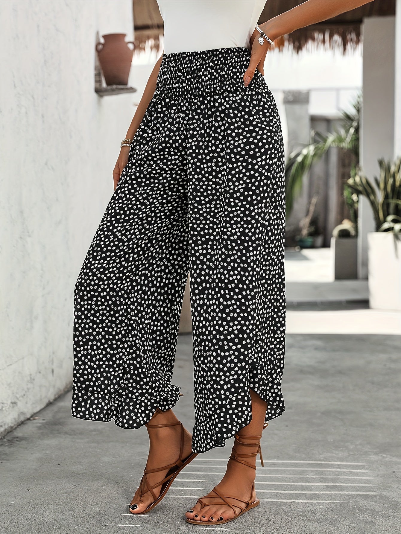 Floravia Women's Pants – High Waist Flowing Pants with Chic and Comfortable Floral Print