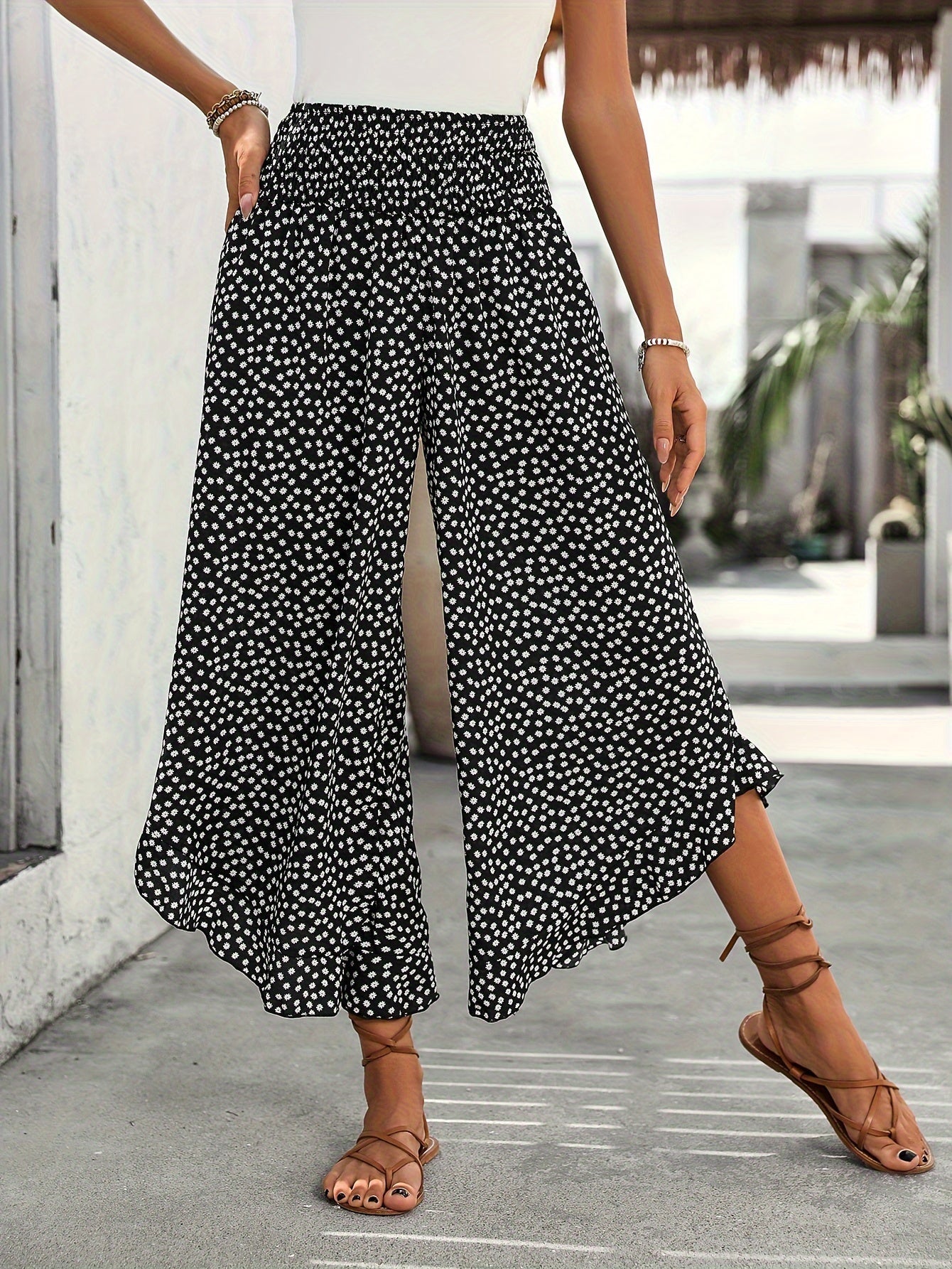 Floravia Women's Pants – High Waist Flowing Pants with Chic and Comfortable Floral Print