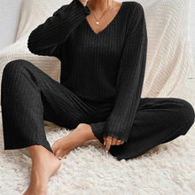 Kathy knit set for women – Comfortable loungewear with V-neck sweater and soft pants