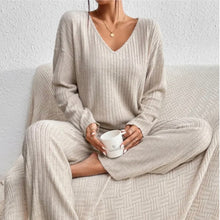 Kathy knit set for women – Comfortable loungewear with V-neck sweater and soft pants
