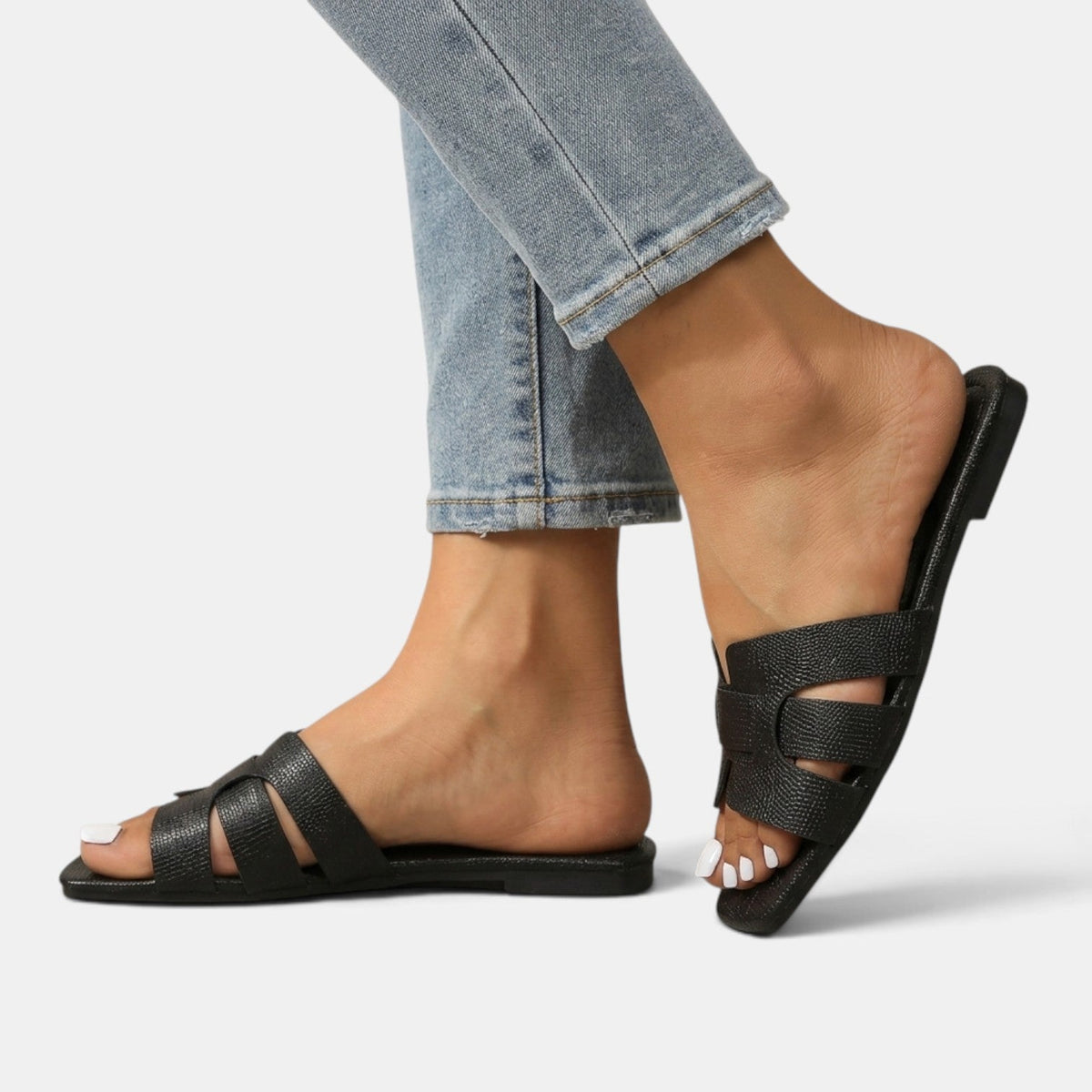 Women's Premium Leather Orthopedic Sandals – Flat Sandals with H-Strap