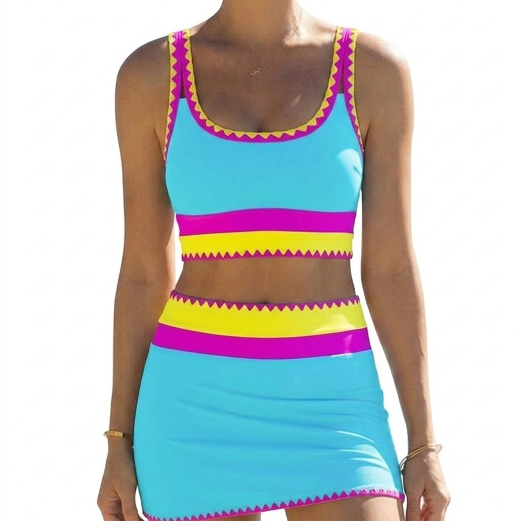 Solara Color Block Sporty 3 Piece Bikini Set