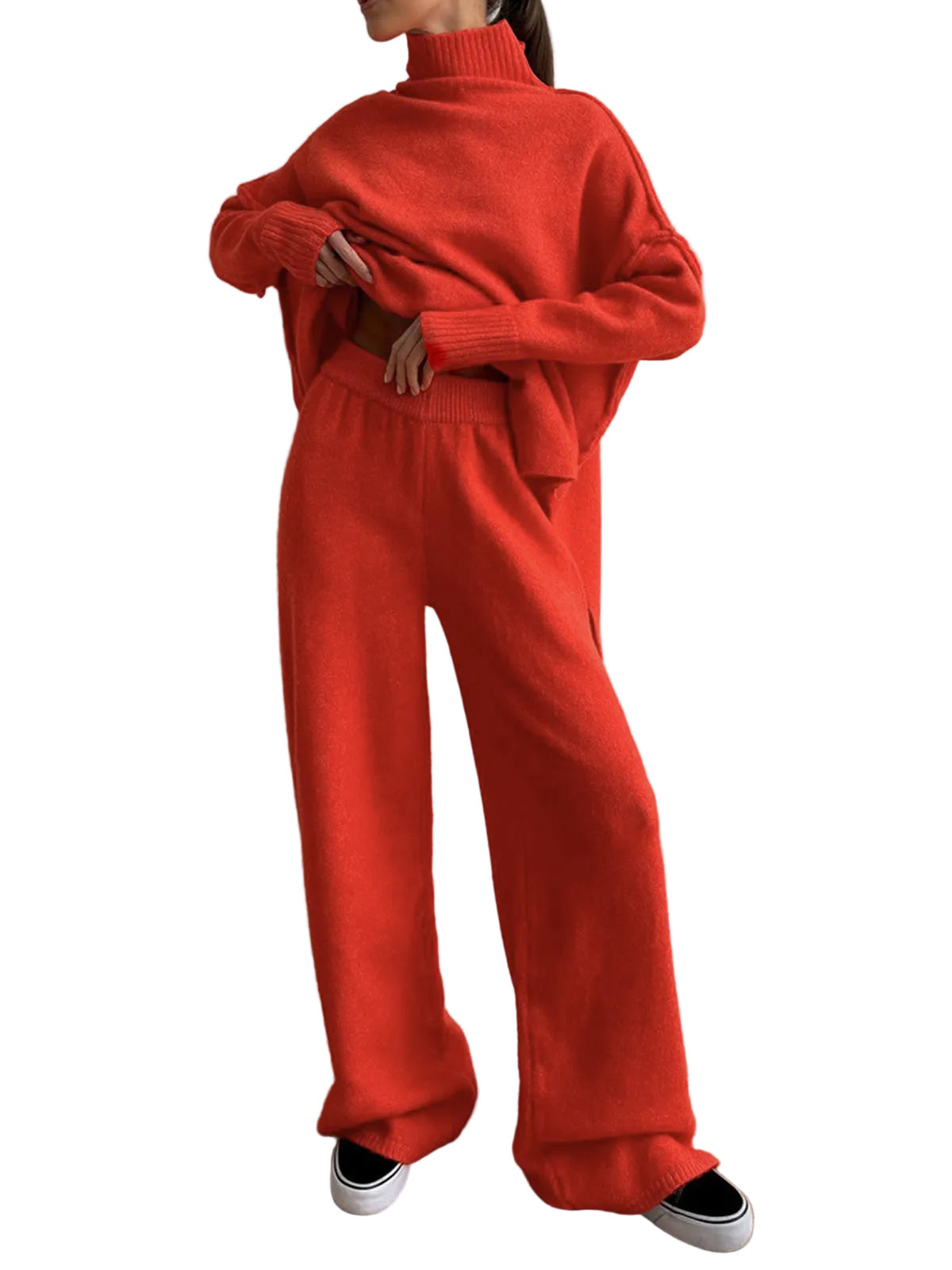 Shaina Women's Loungewear Set – Knit Turtleneck & Wide Comfortable Pants Set
