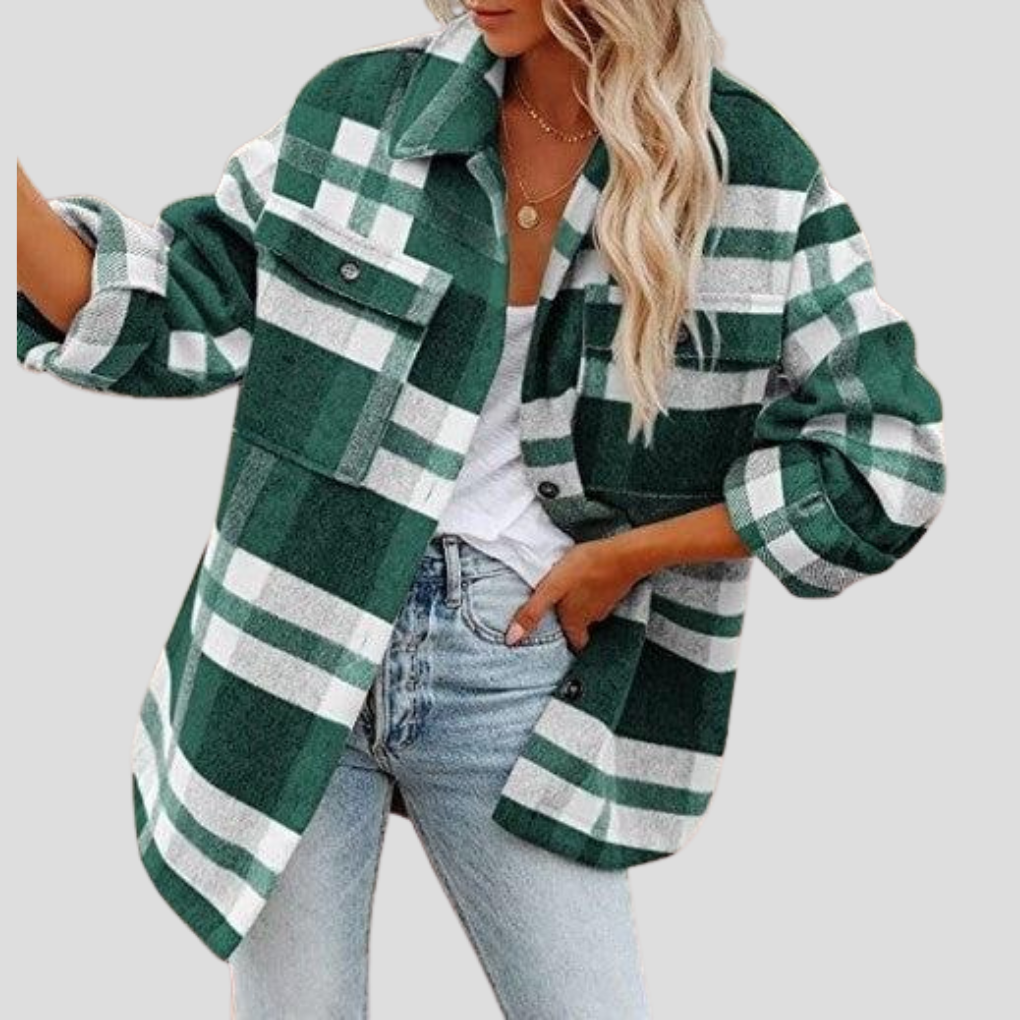 Élise Jacket Shacket Emora Nova – Oversize Checkered Model with Adjustable Belt
