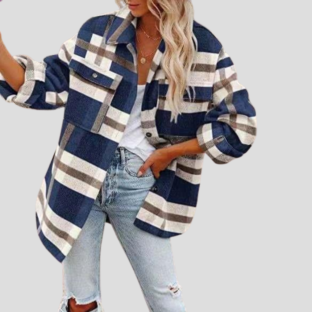 Élise Jacket Shacket Emora Nova – Oversize Checkered Model with Adjustable Belt