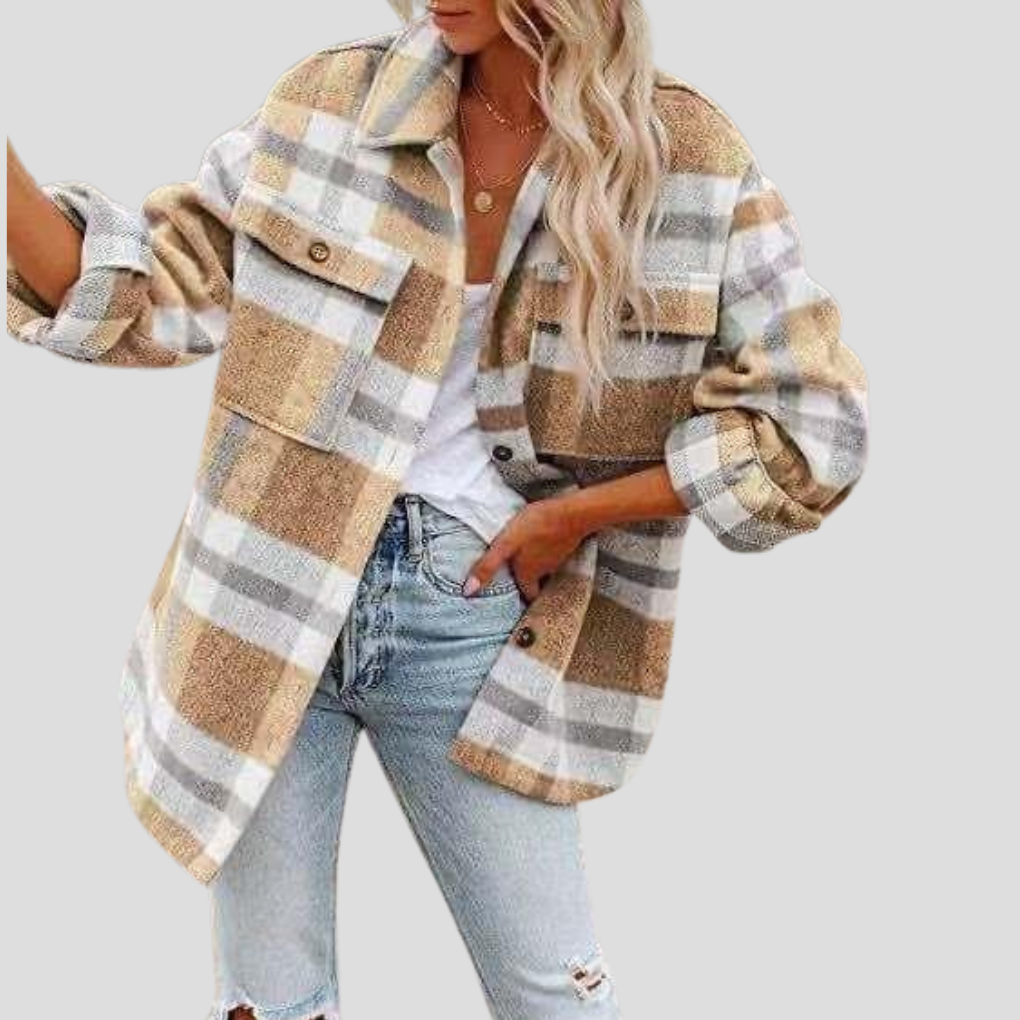 Élise Jacket Shacket Emora Nova – Oversize Checkered Model with Adjustable Belt