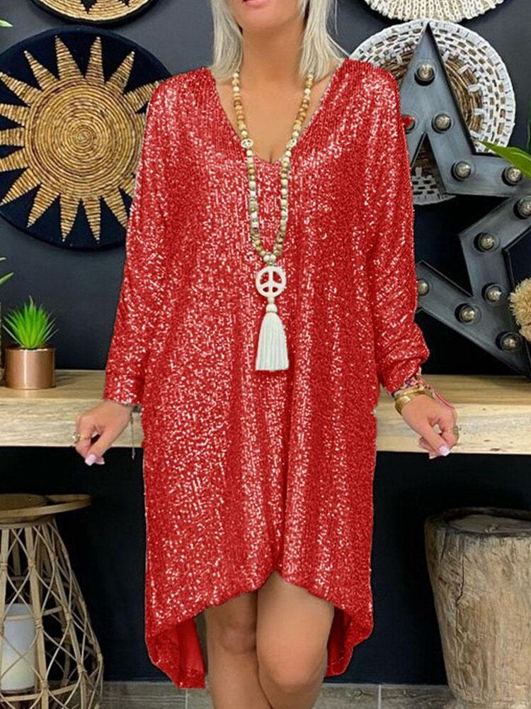 Natalie Evening Dress Woman – Loose Sequin Dress with Long Sleeves for Elegant Evenings