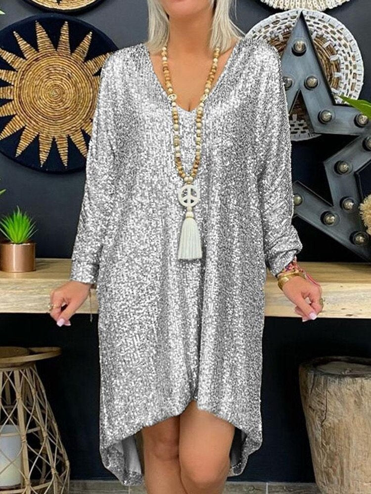 Natalie Evening Dress Woman – Loose Sequin Dress with Long Sleeves for Elegant Evenings