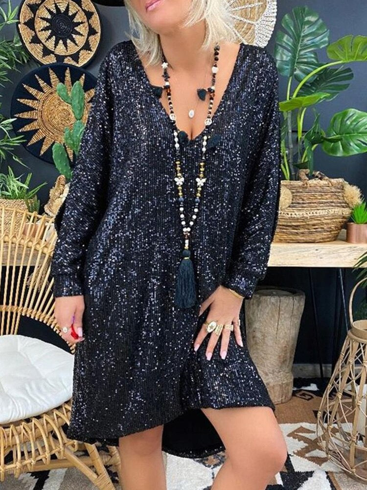Natalie Evening Dress Woman – Loose Sequin Dress with Long Sleeves for Elegant Evenings