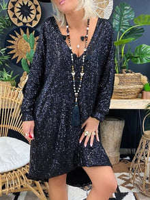 Natalie Evening Dress Woman – Loose Sequin Dress with Long Sleeves for Elegant Evenings