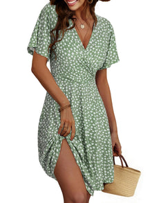 Petalina Women's Robe – Floral V-Neck Wrap, A-Line Midi Cut & Short Sleeves Summer