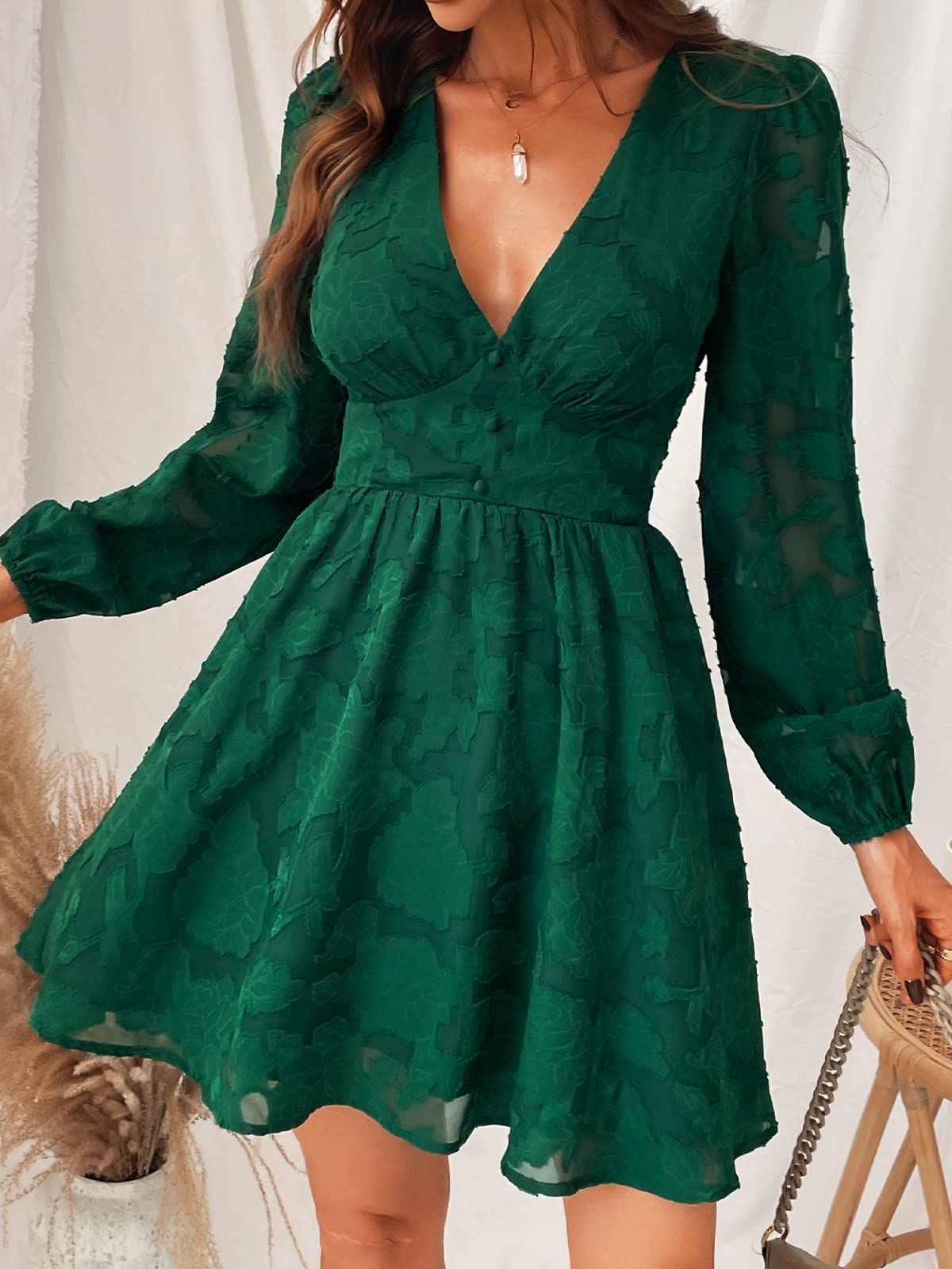 Virelle Cupshe Dress for Women – Floral Lace V-Neck, Long Sleeves & Elegant A-Line Cut