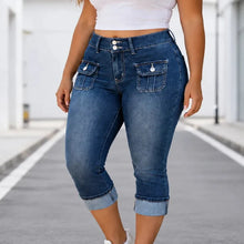 Curvella – Curvy Fit Stretch Denim-like Capri Jeans, Mid Rise Cuffed Hem