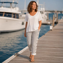 Marena – Striped Side-Button Cropped Summer Pants for Women