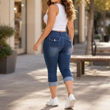 Curvella – Curvy Fit Stretch Denim-like Capri Jeans, Mid Rise Cuffed Hem