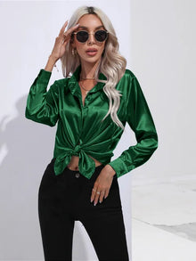 Valérie Satin Blouse Woman – Elegant Long Sleeve Shirt, Loose and Shiny Cut