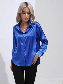 Valérie Satin Blouse Woman – Elegant Long Sleeve Shirt, Loose and Shiny Cut