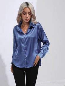 Valérie Satin Blouse Woman – Elegant Long Sleeve Shirt, Loose and Shiny Cut