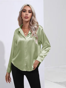 Valérie Satin Blouse Woman – Elegant Long Sleeve Shirt, Loose and Shiny Cut