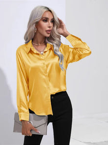 Valérie Satin Blouse Woman – Elegant Long Sleeve Shirt, Loose and Shiny Cut