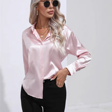 Valérie Satin Blouse Woman – Elegant Long Sleeve Shirt, Loose and Shiny Cut