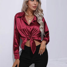Valérie Satin Blouse Woman – Elegant Long Sleeve Shirt, Loose and Shiny Cut