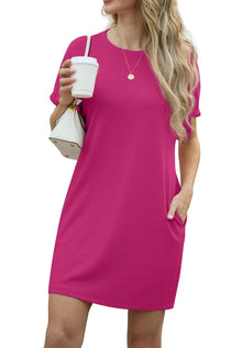 Lewina Women's Robe – Round Neck, Short Sleeves, A-Line Mini Cut & Solid Pockets Summer