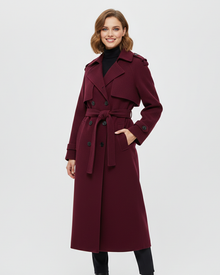Imani Women's Winter Coat Burgundy – Belted, Double-Breasted & Classic Elegance