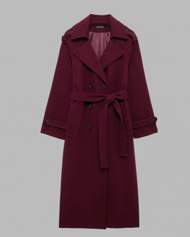 Imani Women's Winter Coat Burgundy – Belted, Double-Breasted & Classic Elegance