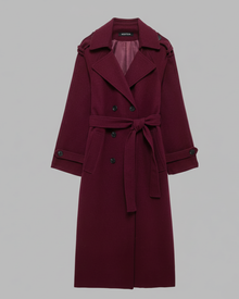 Imani Women's Winter Coat Burgundy – Belted, Double-Breasted & Classic Elegance