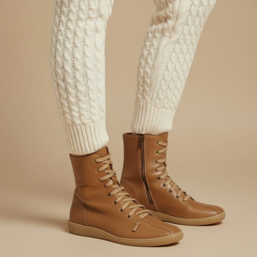 Melly Women's Mid-Calf Boots – Retro Lace-Up Boots with Zipper Closure & Flat Sole