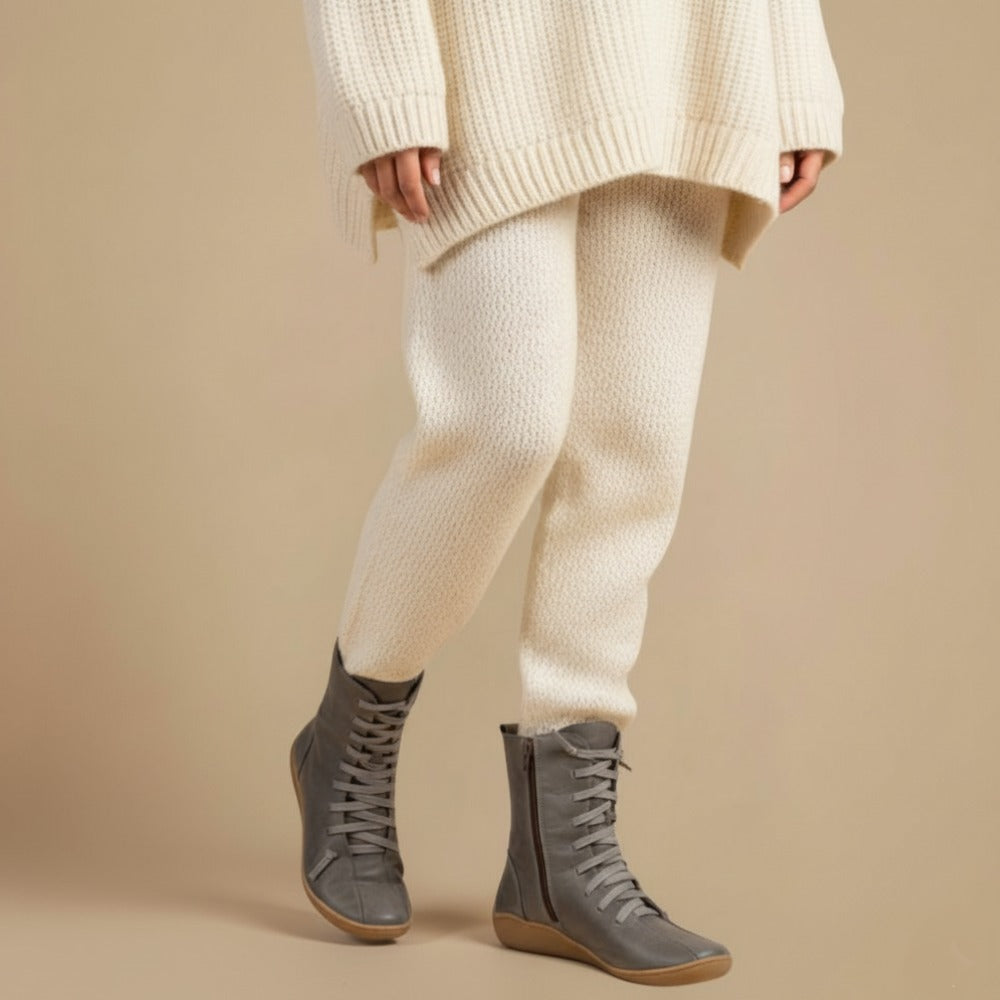 Melly Women's Mid-Calf Boots – Retro Lace-Up Boots with Zipper Closure & Flat Sole