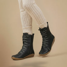 Melly Women's Mid-Calf Boots – Retro Lace-Up Boots with Zipper Closure & Flat Sole
