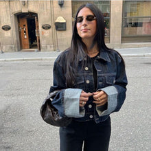 Bea Denim Set Women – Short Jacket & Wide Jeans with Contrasting Cuffs for a Trendy Look