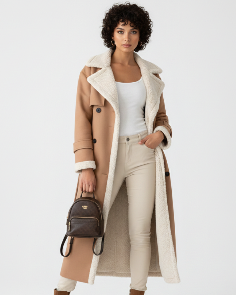 Itzel Long Coat for Women – Warm Fleece Lining, Adjustable Belt & Gracefulness