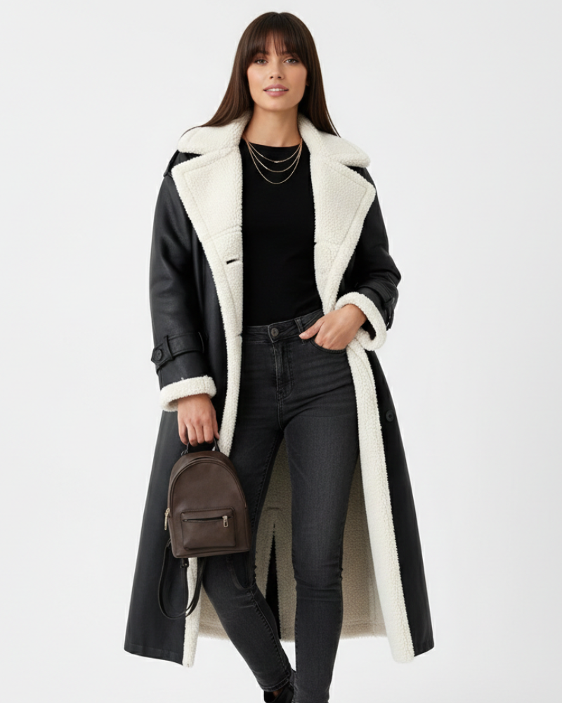 Itzel Long Coat for Women – Warm Fleece Lining, Adjustable Belt & Gracefulness