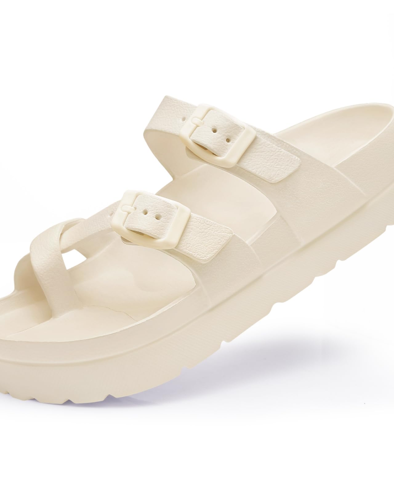 Inara Women's Sandals – Comfortable Platform Slides with Double Buckle & Arch Support