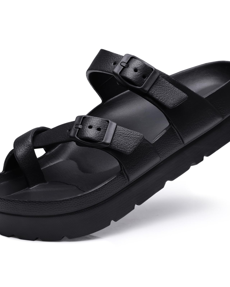 Inara Women's Sandals – Comfortable Platform Slides with Double Buckle & Arch Support