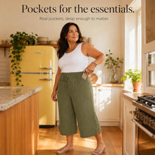 Velora – Ribbed Wide-Leg Capri Pants with Drawstring Waist & Side Slit, Plus Size 1XL–5XL