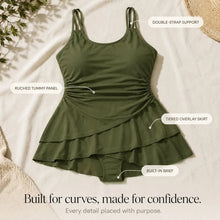 Marella – Ruched Skirted Swim Dress with Tummy Control and Double Straps