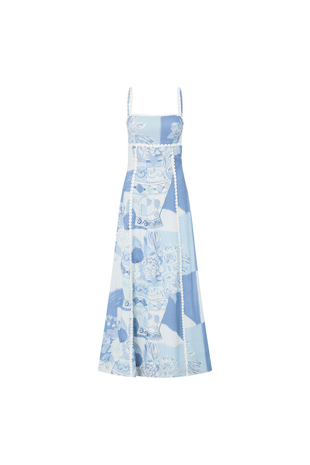 Mirasol Maxi Dress for Women – Long Dress with Square Neck, Tied Back & Mediterranean Print