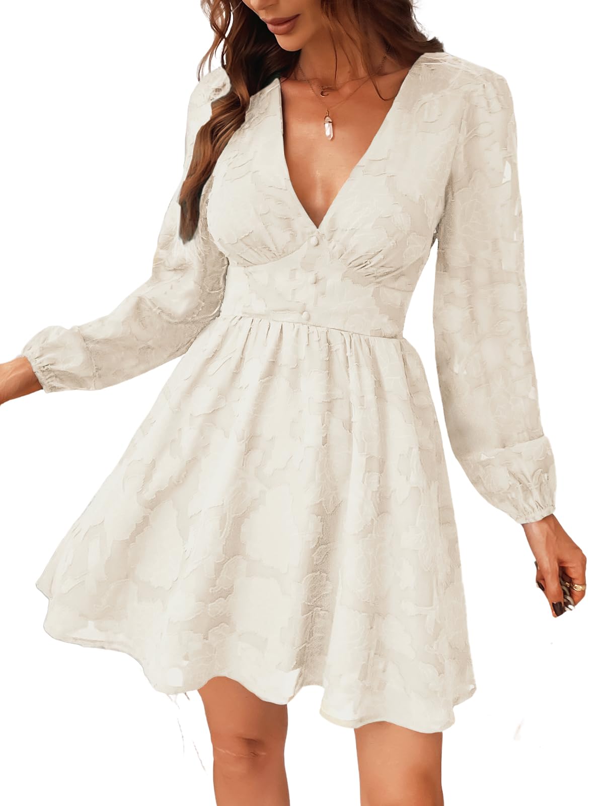 Virelle Cupshe Dress for Women – Floral Lace V-Neck, Long Sleeves & Elegant A-Line Cut