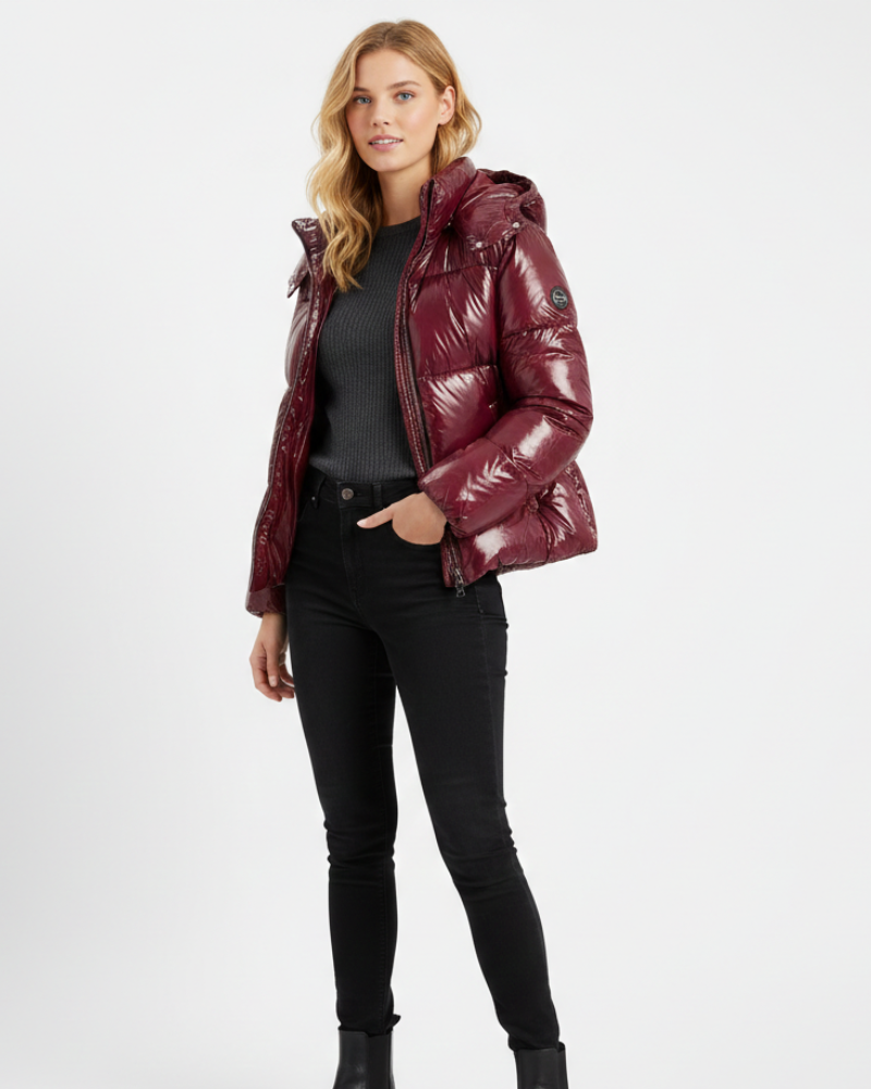 Gigi Shiny Women's Puffer Jacket – Warm Quilted Coat with Removable Hood
