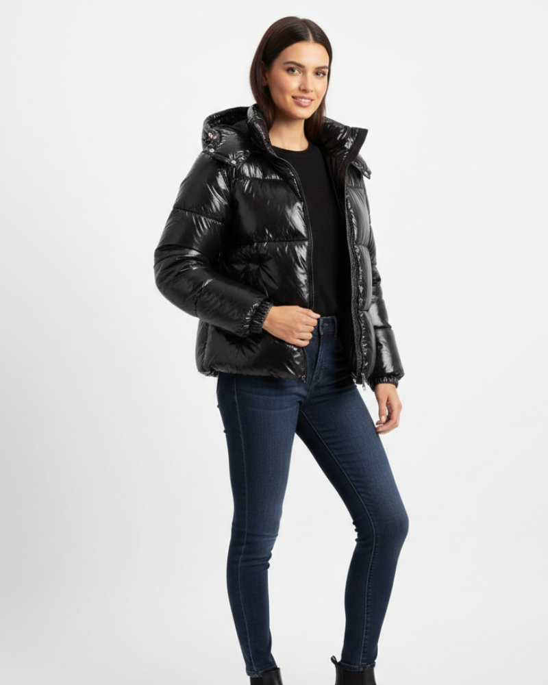Gigi Shiny Women's Puffer Jacket – Warm Quilted Coat with Removable Hood
