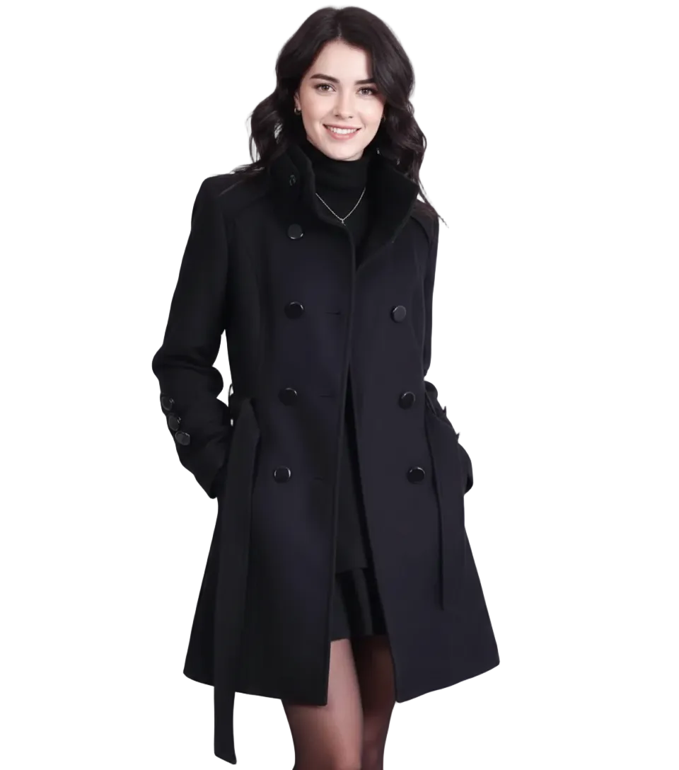 Zafelle Women's Mid-Length Coat – Wool Coat with Elegant Belt for Winter