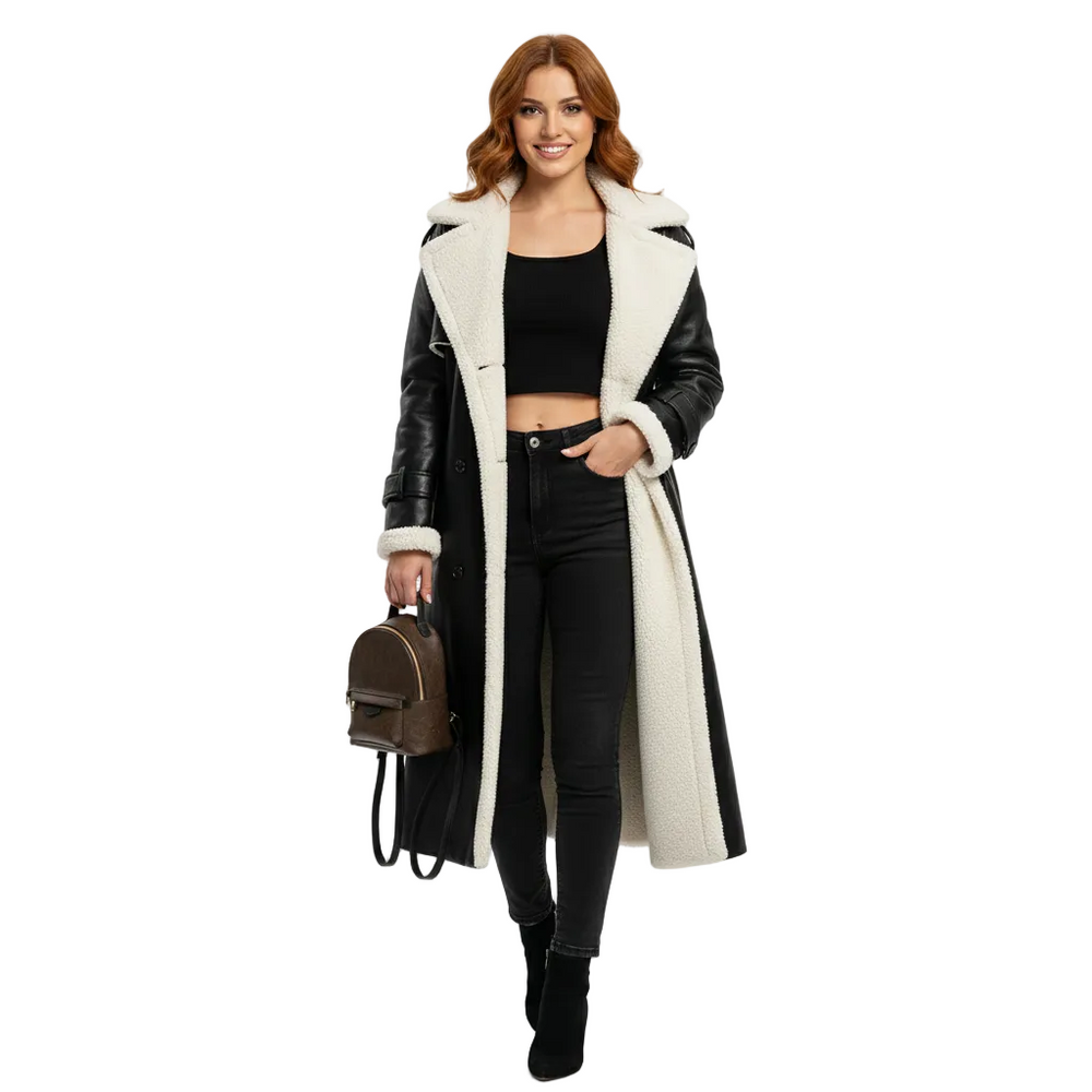 Rita Long Women's Trench – Luxury Teddy Lined Coat with Belt & Elegant Finish