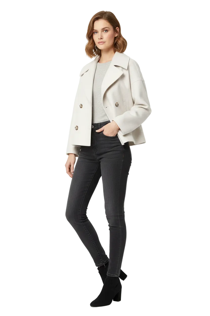 Noëlle Women's Short Coat Double Breasted – Wool Blend & Elegant Style