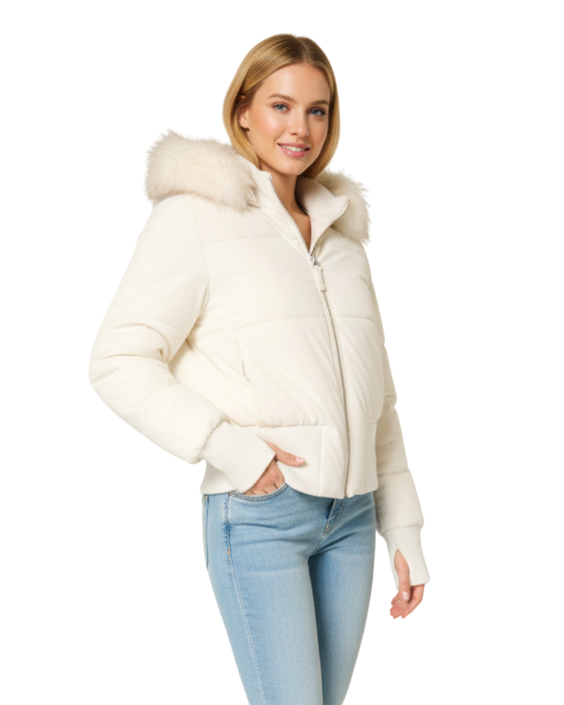 Gracie Quilted Coat for Women – Short Winter Jacket with Removable Hood & Faux Fur