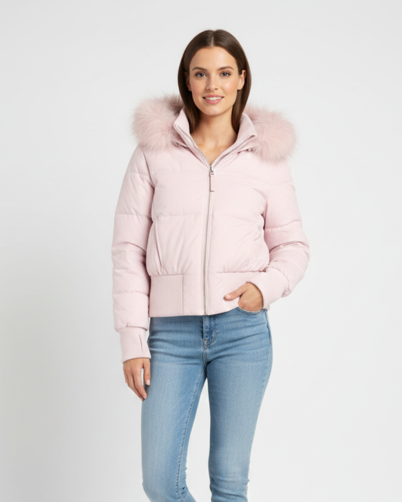 Gracie Quilted Coat for Women – Short Winter Jacket with Removable Hood & Faux Fur